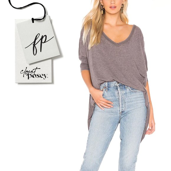 NWT . free people . catch waves tee . washed black . small - Picture 1 of 4